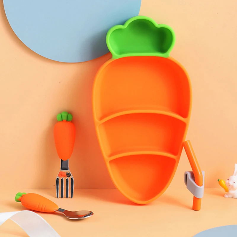 Self Feed Spoon - Children Carrot Silicone Tableware FeedingBaby Dinner