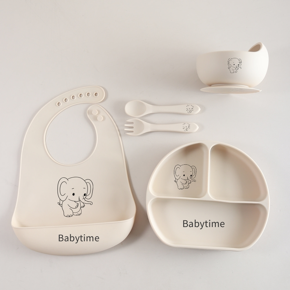 Baby Food Weaning - Laser Elephant Baby Utensils Set, 5-Piece