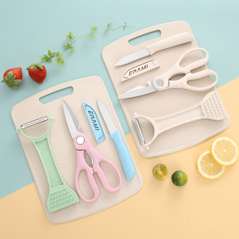 Baby Food Knife Set - Wheat Straw Cutting Board Four-Piece Set,