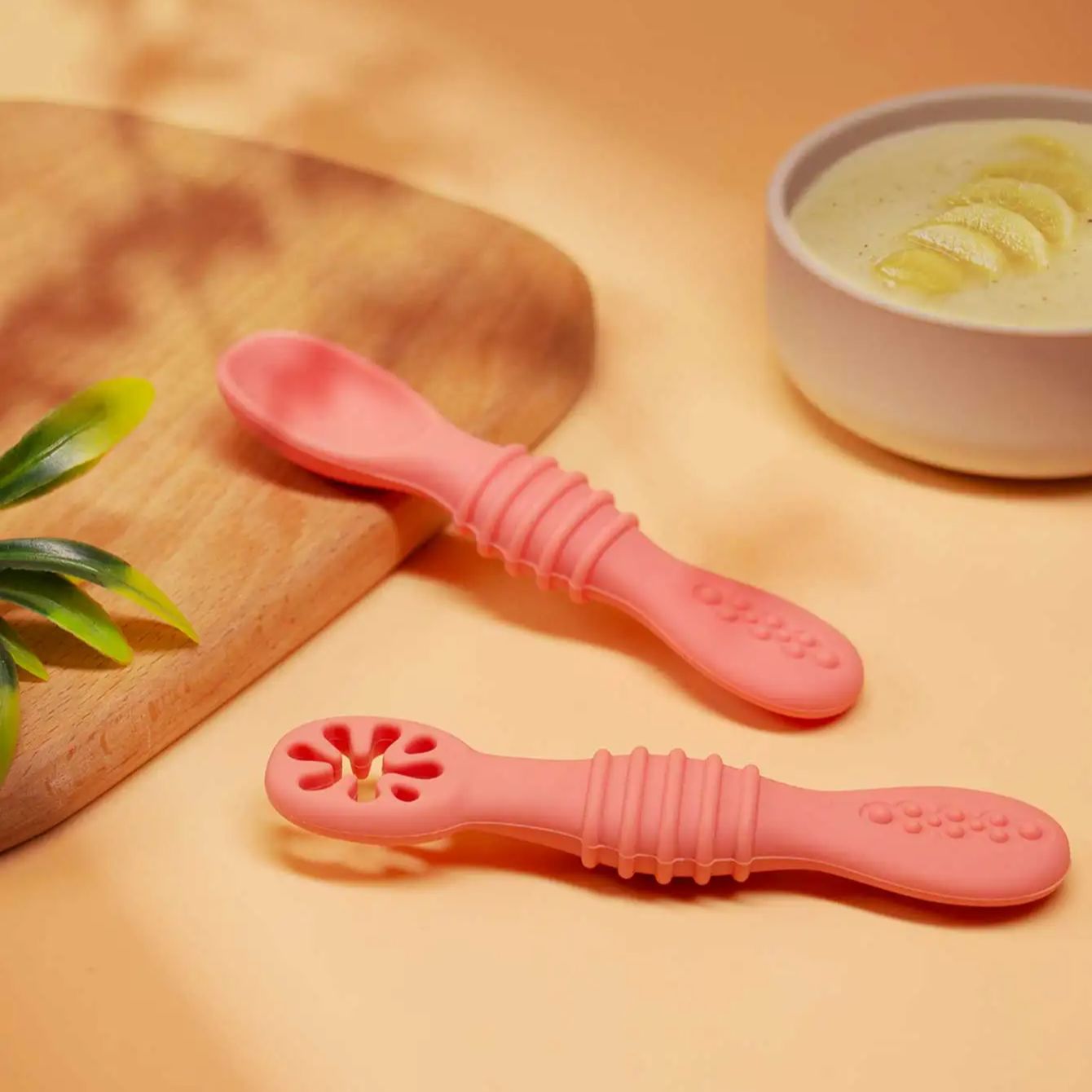 2Pcs Baby Silicone Sticky Spoo - Self Feed Spoon 评论和价格